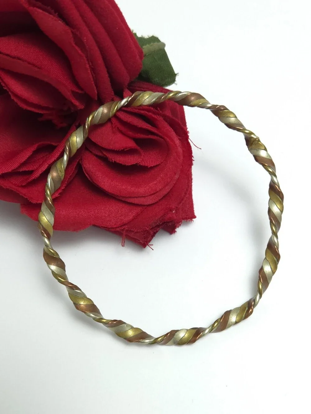 Vintage Copper Silver & Gold Twist Bangle Bracelet Multi Tone Unisex Bangle